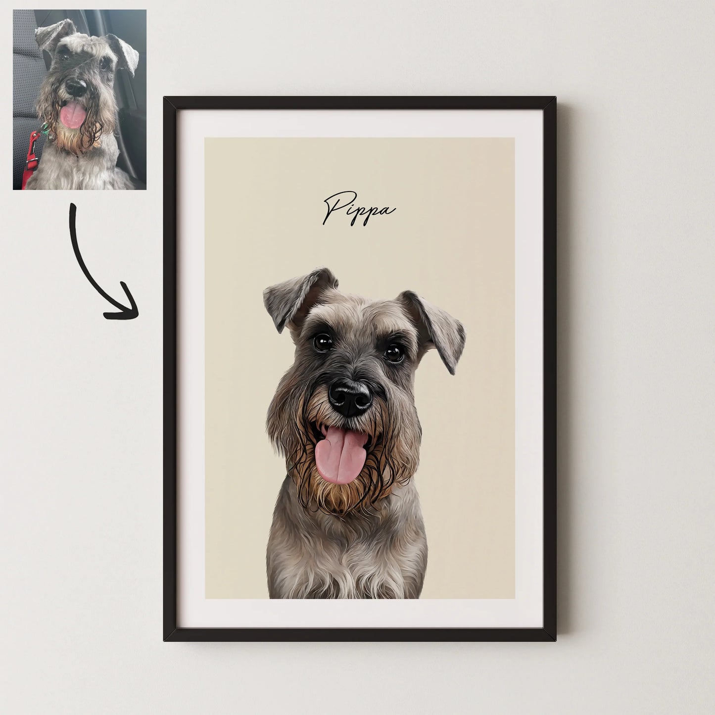 Realistic Pet Portrait With Border - Pets Into Art - Custom Dog and Cat Artworks Australia