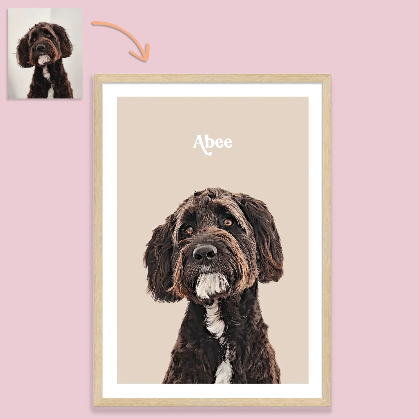 Realistic Pet Portrait With Border - Pets Into Art - Custom Dog and Cat Artworks Australia