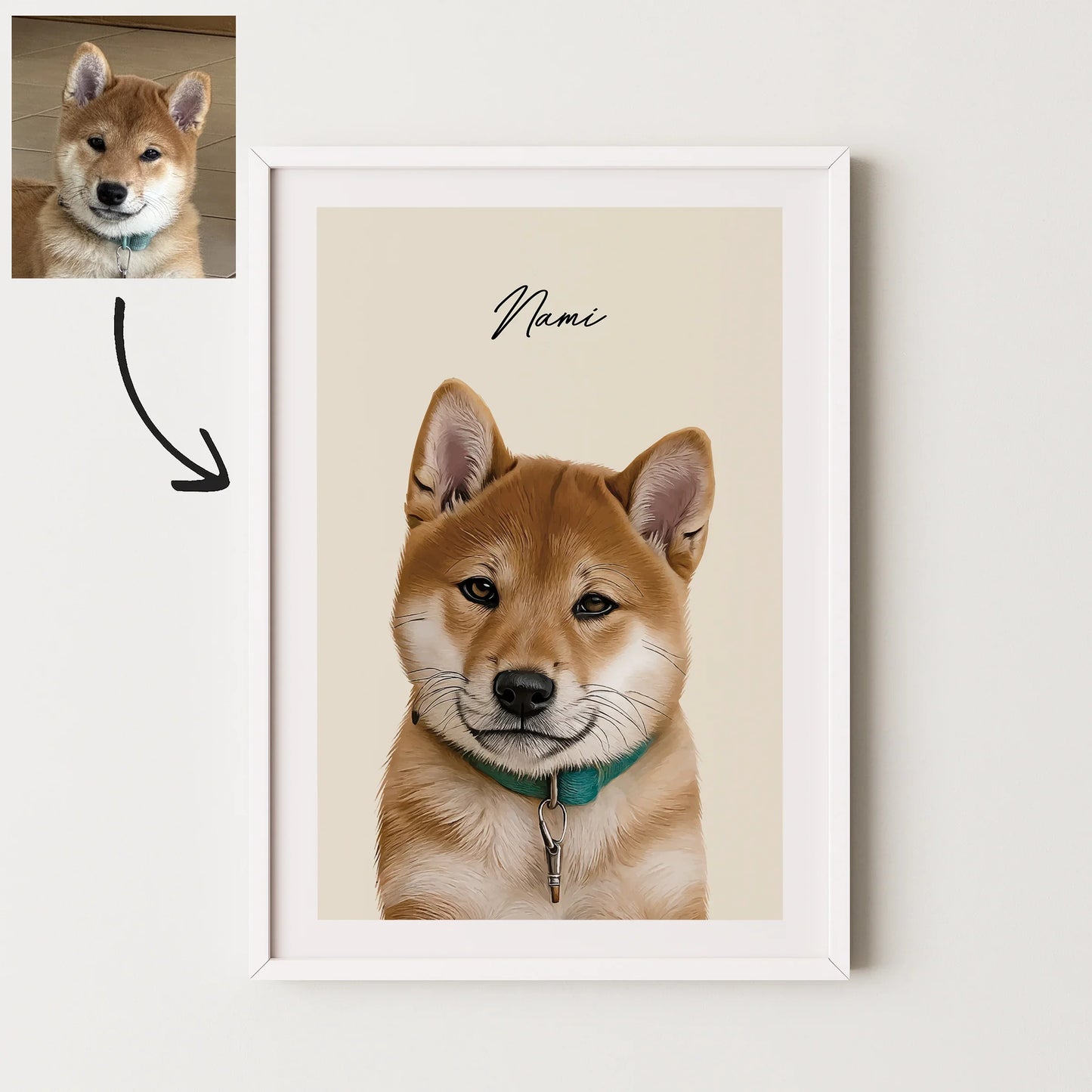 Realistic Pet Portrait With Border - Pets Into Art - Custom Dog and Cat Artworks Australia