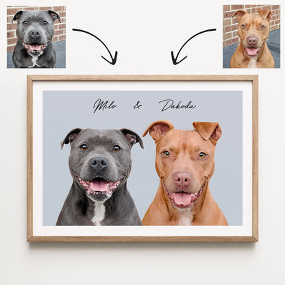 Realistic Pet Portrait With Border (up to 4 pets)