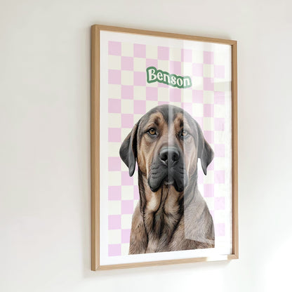 Checkered Realistic Pet Portrait (up to 4 pets)