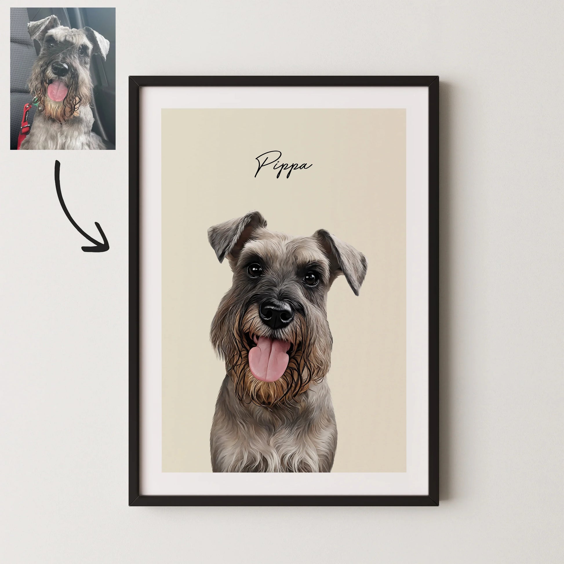 Realistic Pet Portrait With Border - Pets Into Art - Custom Dog and Cat Artworks Australia